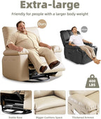 GarveeHome Oversized Recliner Chairs, Classic Manual Leather Recliner, Home Theater Seating with Lumbar & Arms Support for Living Room, Bedroom and Nursery - Beige