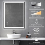 Awoco 40''x32'' LED Bathroom Mirror with Light, Lighted Vanity Mirror with Backlit and Front Light, Dimmable Anti-Fog Memory Function Lighted Mirror with 3 Colors for Bathroom Wall