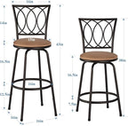 VECELO Adjustable Height Barstools 360 Degree Swivel Sturdy Steel Bistro Pub Chair/Comfortable Round Seat Cushions-Set of 2, Style B, Retro Brown