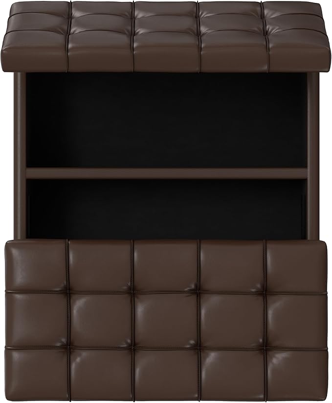 SIMPLIHOME Harrison 30 inch Wide Transitional Square Small Coffee Table Storage Ottoman in Chocolate Brown Vegan Faux Leather, Assembled, for The Living Room and Bedroom