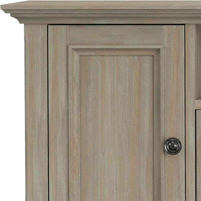 SIMPLIHOME Amherst 54-inch Wide Solid Wood TV Stand in Antique White, Transitional-Style Media Console for Living Room with Adjustable Shelves and Cable Management