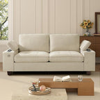 84" Loveseat for Living Room,Modern Chenille Upholstered 2-Seater Loveseat Couch for Apartment,Solid Wood Sofa with Adjustable Storage Armrest,Cup Holders,USB & Type-C Ports(Beige)