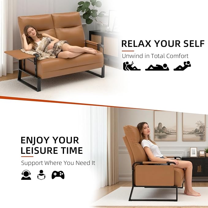 Modular Cloud Sectional Couches for Living Room, Faux Leather Loveseat & Accent Chairs Set of 2, Upholstered Sectional Sofa Set for Office, Brown