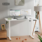 Veken 55 Inch Large Electric Standing Desk,Sit to Stand Up, Heights Adjustable, Work Home Office Computer Table for Study, Walking Pad, Writing, and Games, Wooden Desktop Desks, White