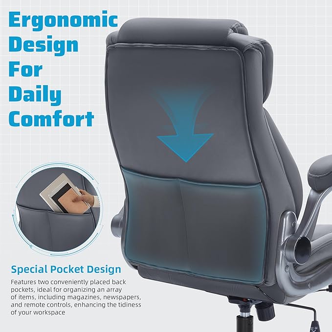 Large High Back Office Chair with Flip Arms- Executive Desk Chair with Locking Wheels, Adjustable Lumbar Support, Ergonomic Breathable Fabric Computer Chair Prevents Cats Scratching