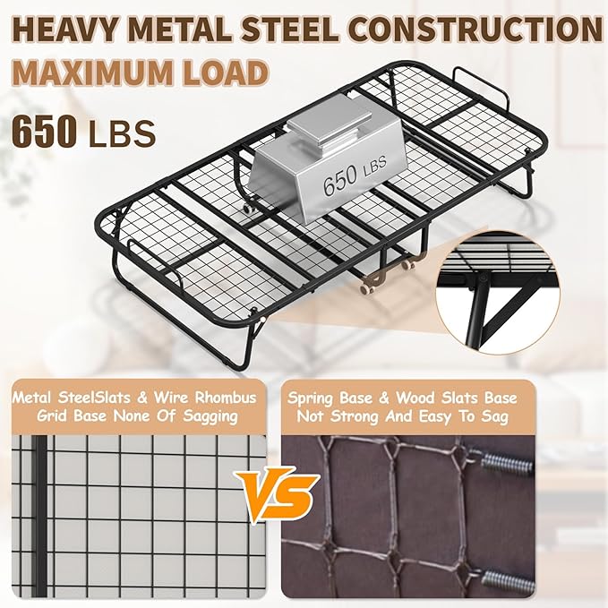 75" x 38" Folding Beds with Mattress for Adults, Portable Foldable Twin Bed with Memory Foam Mattress & Super Strong Frame, Convenient Roll Away Guest Bed for Storage
