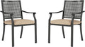 PHI VILLA Outdoor Metal Dining Chairs Set of 2, Black Wrought Iron Stackable Chairs with Cushions, Heavy-Duty Seating Furniture for Patio, Deck, Yard, Porch