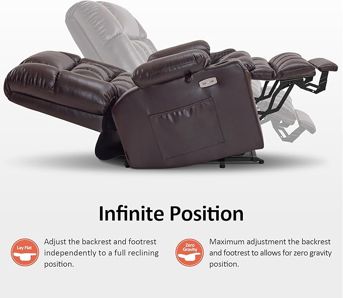 MCombo Dual Motor Power Lift Recliner Chair for Elderly, Lay Flat Lift Chair with Heat and Massage, Oversized Lift Recliner for Big and Tall, Faux Leather R7891 (Dark Brown, Oversized)