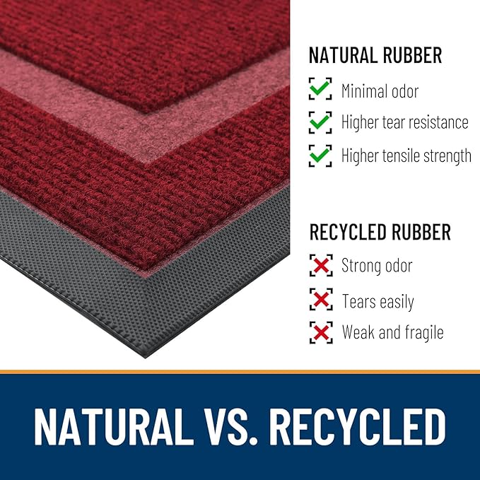OLANLY Front Door Mat Indoor Outdoor Entrance, Waterproof All-Season, All-Weather Doormat, Sturdy Natural Rubber, Fade Resistant, Low Profile, Easy Clean Patio Porch Entryway Mat, 59x35, Wine Red