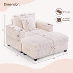 ONBRILL Corduroy Oversized Chair with Ottoman, 44" Wide Armchair with Cup Holders & USB Port, Reading Chair w/Storage Armrest, Easy Assembly, Comfy Single Sofa Bed for Living Room, Apartment, Beige