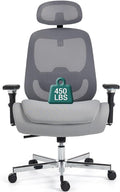 450 LBS Big and Tall Office Chair, Heavy Duty Executive Chair w/4D Arms, Ergonomic Computer Home Desk Chair, Swivel Mesh Chair w/2D Lumbar Support, Adjustable Headrest, Tilt Lock-Grey
