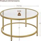 Yaheetech Gold Glass Coffee Table for Living Room, 27.6" Round Glass Coffee Table with Metal Frame, Circle Coffee Table for Home, Office, Apartment