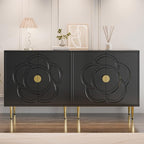 TOLEAD Modern Cabinet with Decorative Flower Pattern Doors - Accent Sideboard Buffet for Hallway, Living Room, Kitchen - Black