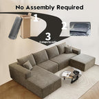 135.4" Cloud Sectional Couch with 1 Ottoman,Modern Modular Sofa with Deep Seat, Comfort U Shaped Sofa Couches for Living Room Bedroom Apartments,No Assembly Required, (Camel,Left Facing Chaise)