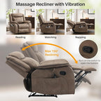 Massage Recliner Chair with Heated, Faux Leather Recliner Chairs for Adults, 39" Manual Reclining Ergonomic Lounge Chair for Living Room with Overstuffed Backrest, Side Pocket, Nut Brown