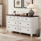 7 Drawers Dresser for Bedroom, Farmhouse 54" Wide Wood Dressers Chest of Drawers, Vintage Design TV Stand, Rustic Storage Dresser Organizer with Metal Handle Closet for Living Room, Hallway