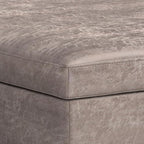 SIMPLIHOME Owen 40 inch Wide Mid Century Modern Square XL Coffee Table Storage Ottoman in Distressed Grey Taupe Vegan Faux Leather, Assembled, for The Living Room, Entryway and Family Room