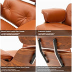 Top Grain Leather, Mid Century Chaise Lounge Chair and Ottoman, Modern Chair Classic Design, Heavy Duty Base Support for Living Room Study Lounge Office, Palisander-Brown, Heightening