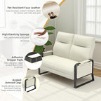 Faux Leather Loveseat Couch for Living Room Bedroom Office, Small Sofa 2 Seater Couch with Flip Up Tray Table Side Pockets Leather Loveseats, Beige
