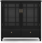 SIMPLIHOME Connaught SOLID WOOD 46 inch Wide Traditional Tall Storage Cabinet in Black for the Living Room, Entryway and Family Room