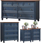 Farmhouse Dresser and Nightstand Sets 4 Piece, Wooden 7 Drawer Dresser & 35" Tall Chest of Drawers, 18" Roman Column Nightstand Set of 2, Bedroom Furniture Dressers Sets for Home Living Room