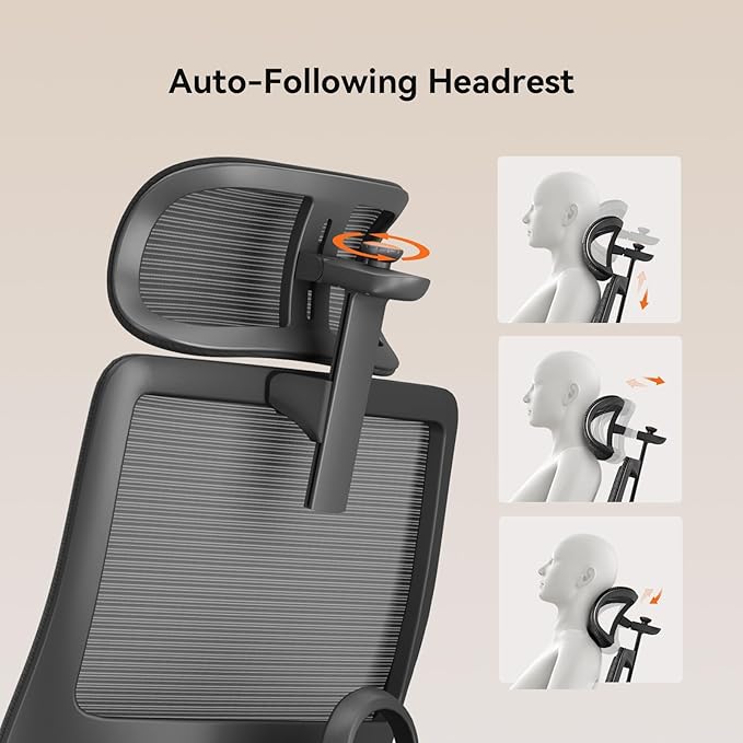 Newtral Office Chair Ergonomic with Footrest, Auto-Following Lumbar Support, High Back Desk Chair with 4D Armrest,136° Tilt Lock, Adjustable Seat Depth & Height (5D Headrest+Aluminum Base, Black)