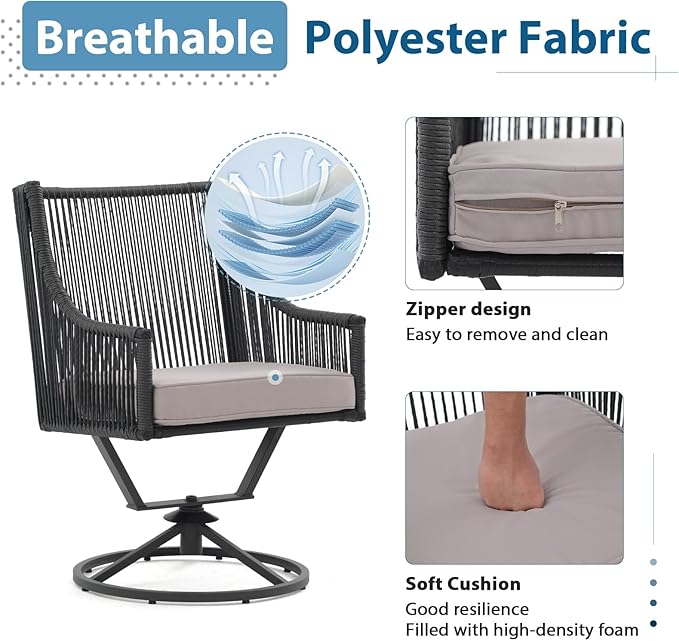 JOIVI Outdoor Swivel Patio Chair Set of 2, Rattan Dining Chairs with Armrest and Cushions, Outdoor Swivel Chair with Iron Frame for Garden, Lawn, Porch, Balcony