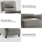 Lumibee Recliner Chair, Wingback Recliner Chair for Living Room, Modern Upholstered Faux Leather Pushback Armchair with Adjustable Backrest & Footrest for Small Spaces,Bedroom-Gray