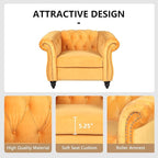 Velvet Loveseat Sofa, Mid Century Modern Upholstered Couch, 62" Oversized Comfy 2 Seater Love Seat Couch with Cushions, Tufted Chesterfield Sofa for Living Room, Bedroom, Apartment (Yellow)