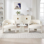 Set of 2 Accent Chairs with Arms, Upholstered Barrel Armchair with Curved Back, Comfy Single Side Chair for Reading, Living Room, Home Office, Beige