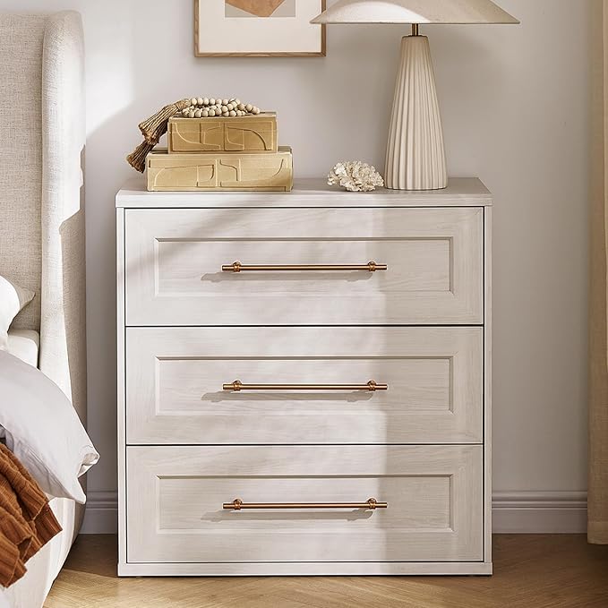 mopio Blake 3 Drawer Dresser for Bedroom, Chest of Drawers, Wood Dresser Organizer, Modern Farmhouse, Tall Night Stand, Enhanced Safety, Sturdy Compliant (1, White Oak, One Size)