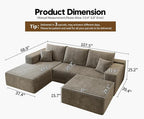 107.5" Cloud Sectional Couch with 1 Ottoman,Modern Modular Sofa with Deep Seat, Comfort U Shaped Sofa Couches for Living Room Bedroom Apartments,No Assembly Required, (Camel,Left Facing Chaise)