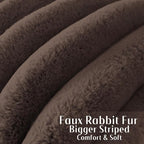 FUTEI Dark Coffee Decorative Throw Pillow Covers 20x20 Inch Set of 2, Square Soft Faux Rabbit Fur Big Striped Cushion Cover,Home Decor for Couch Sofa Bed Living Room
