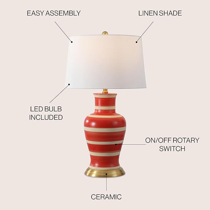 JONATHAN Y JYL4026K Julian 29" Traditional Classic Ceramic Urn LED Table Lamp, Red/Beige for Bedroom, Living Room, Kitchen, Home Office