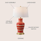 JONATHAN Y JYL4026K Julian 29" Traditional Classic Ceramic Urn LED Table Lamp, Red/Beige for Bedroom, Living Room, Kitchen, Home Office
