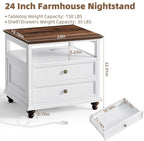 Farmhouse Dresser and Nightstand Sets, Wood 54" Wide Dresser & 24" Night Stand with Charging Station, 2 Piece Bedroom Furniture Set, Chest of Drawers for Bedroom, Home, Living Room, Hallway