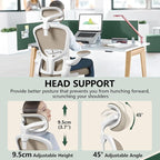 FelixKing Ergonomic Office Desk Chair with Headrest, Wheels, Adjustable Lumbar Support and Height, Swivel Comfy Task Chair with Flip-up Armrests, Ergo Mesh Backrest for Working (Khaki)