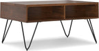 SIMPLIHOME Hunter Small Lift Top Coffee Table - 36 inch Wide Solid Walnut Veneer and Metal Industrial Cocktail Table, Living Room Table with Hidden Storage, 2 Cubbies, and Hairpin Legs