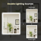 WTTY 30"X36" LED Bathroom Mirror with Black Frame, Bathroom Vanity Mirror with Lights for Wall, Front Light and Backlit, Anti-Fog, Dimmable, 3 Colors, Shatterproof, Memory, Horizontal/Vertical