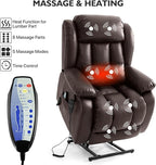 EDILLY Extra Large Power Lift Recliner Chairs for Elderly,Infinite Position Dual Motor Recliners Chair,with Heating and Massage, Breathable Leather,USB Ports Control(Brown)
