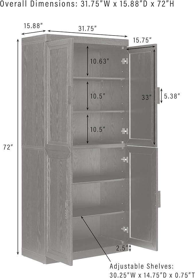 Crosley Furniture Essen Kitchen Pantry Storage Cabinet with Doors and Shelves, Entryway, Bathroom, Black