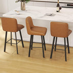 Swivel Counter Height Bar Stools Set of 4, 30''H Upholstered Barstools with Backs, Modern Bar Stool Chairs for Kitchen Island, Metal Legs, Faux Leather, Whiskey Brown Stools Counter Chair