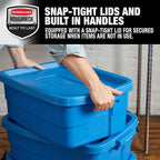 Rubbermaid Roughneck Tote 10 Gal, 6 Pack, Made in USA, Heritage Blue, Rugged Plastic Stackable Storage Bins with Lids and Handles