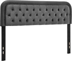 Tufted Upholstered Headboard,Button Solid Wood HeadBoards with Adjustable Height,Modern Performance Velvet Bed Head Boards,Easy Install&Nailhead (Grey, King)