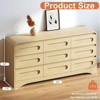 Dresser for Bedroom with 9 Drawers, 63" Large Modern Dressers & Chest of Drawers with Curved Profile Design, Wood Closet Clothes Storage Long Dressers Organizer for Bedroom Living Room Hallway, Oak
