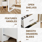 White Desk with 3 Drawers, 47 Inch Computer Desk with Drawers for Bedroom, Small Home Office Desk with File Cabinet, Bottom Shelves for Small Spaces