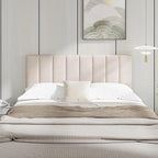 Giantex Linen Upholstered Headboard, Adjustable Width Vertical Channel Tufting Headboard Only with Solid Wood Legs, Attach Frame, Rectangular Headboards for Queen Full Bed, Beige