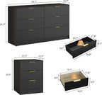 3-Piece Modern Bedroom Furniture Set, Wide 6-Drawer Dresser & 3-Drawer Nightstands Set of 2, Natural Wood Dresser and Nightstand Sets for Bedroom, Hallway, Black