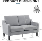 VINGLI Loveseat 53" Small Couch Loveseat Sofas for Living Room Mid Century Modern Sofa Couch Light Grey Love Seat Couches with Scooped Arms for Small Spaces, Bedroom, Apartment, Studio