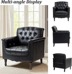 Faux Leather Accent Chair, PU Leather Modern Comfy Upholstered Armchair with Wood Legs & Nailhead Trim for Living Room, Bedroom (Black,Set of 1)